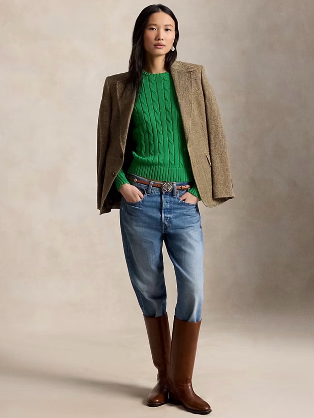 Ralph Lauren Kelly Green Cable Crewneck Sweater - Picture 2 of 8